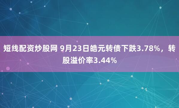 短线配资炒股网 9月23日皓元转债下跌3.78%，转股溢价率3.44%